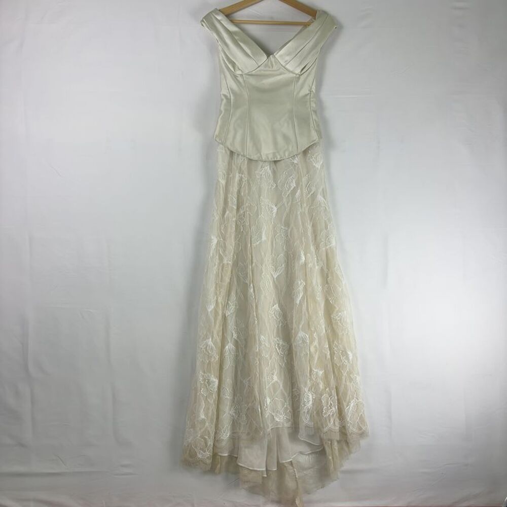 Sandra Mansour Cream Lace Maxi Dress